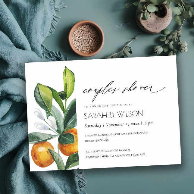 Citrus Orange Botanical Boho Par Shower Inbjudan (Skapare uppladdad)