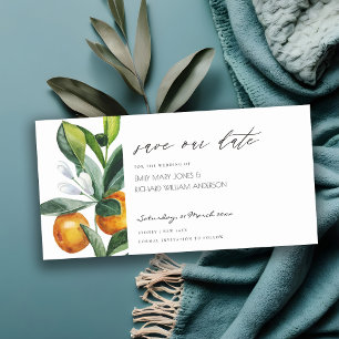 Citrus Orange Botanical Boho Spara datum Inbjudan