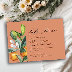 Citrus Orange Botanical Rust Baby Shower Inbjudan