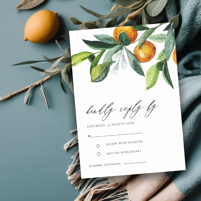 Citrus Orange Botanisk Boho Bröllop RSVP Tilläggskort (Skapare uppladdad)