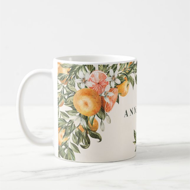 Citrus orange botanisk modern, rustik personlig kaffemugg (Vänster)