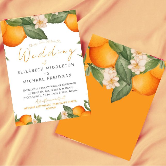 Citrus Orange Botaniska Modern Bröllop Inbjudningar (Skapare uppladdad)