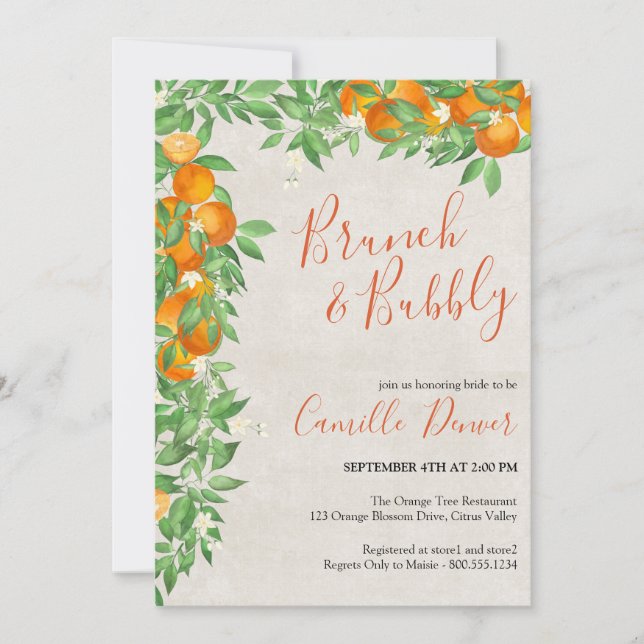 Citrus Orange Brunch & Bubly Möhippa Inbjudningar (Framsida)