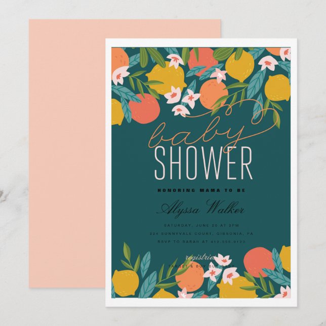Citrus Orange Cutie Lemon Baby Shower Inbjudningar (Fram/baksida)