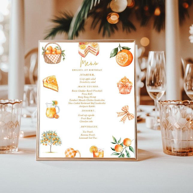 Citrus orange Cutie Summer Baby Shower Menu Poster (Skapare uppladdad)