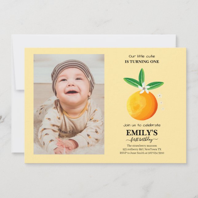 Citrus orange cutie svänger ett inbjudningar (Framsida)