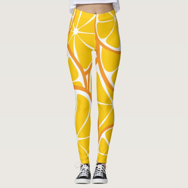 Citrus orange damasker för sommar - djärvt tryck leggings (Framsida)