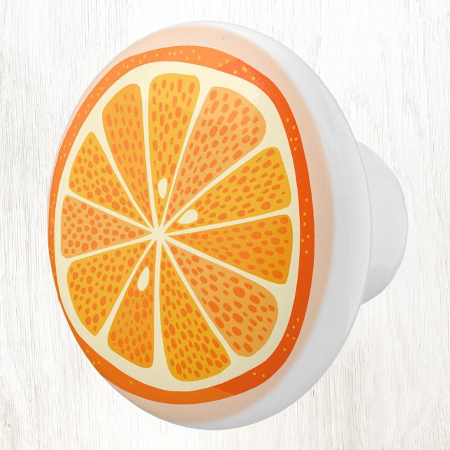 Citrus Orange Fruit Roligt Knopp (Fun and fruity citrus orange fruit slice ceramic door pull or knob)