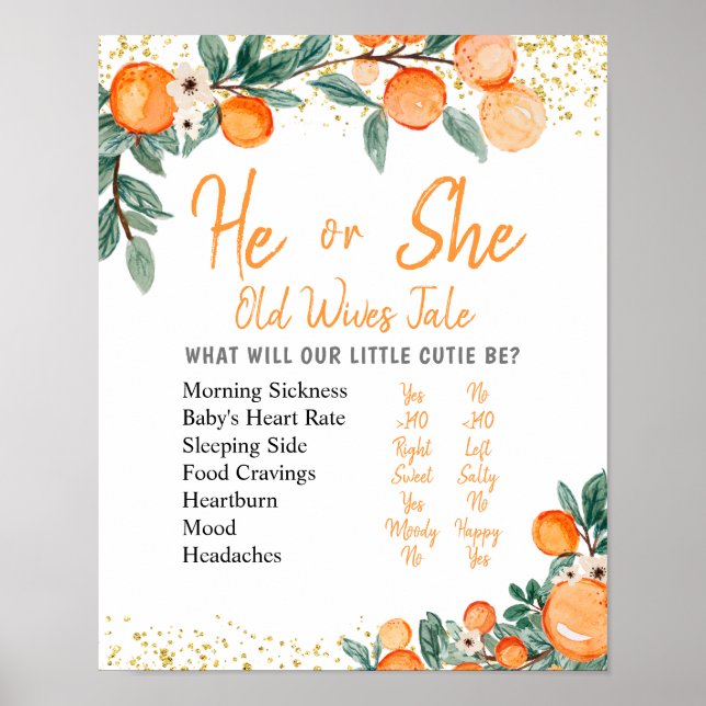Citrus Orange Gender Reveal Gamla Wives Tales Post Poster (Framsidan)