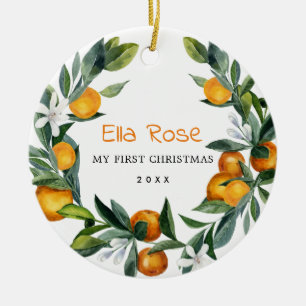 Citrus Orange Greenery Wandey Baby 1:a jul Julgransprydnad Keramik