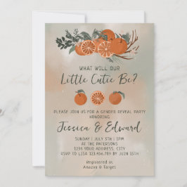 Citrus Orange Grönt Little Cutie Gender Reveal Inbjudningar