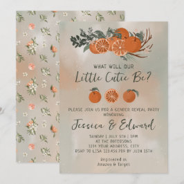 Citrus Orange Grönt Little Cutie Gender Reveal Inbjudningar