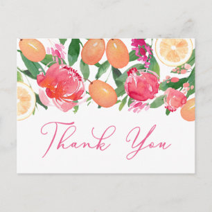 Citrus Orange Kumquat Peonies Blommigt Tack Vykort
