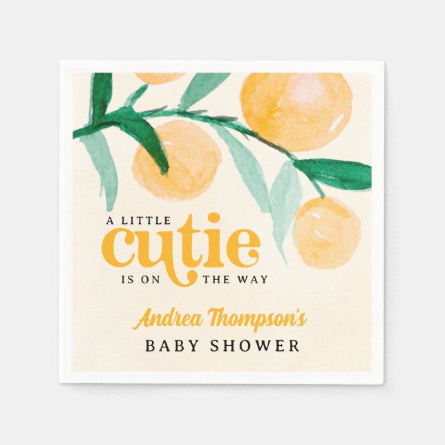 Citrus Orange lite Cutie Retro Baby Shower Pappersservett (Framsidan)