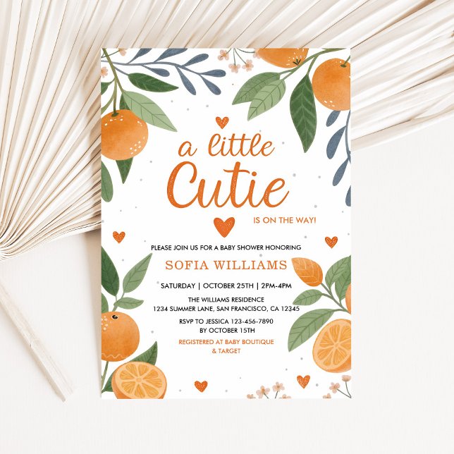 Citrus Orange: "Little Cutie Baby Shower" Inbjudningar (A Little Cutie Baby Shower Invitation)