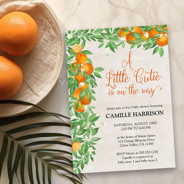 Citrus Orange Little Cutie Neutralt Baby Shower Inbjudningar (Little Cutie baby shower invitation from my Citrus Orange Baby Shower collection)