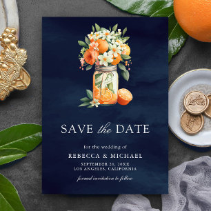 Citrus Orange Marinblå Murad Glas Fotografi Bröllo Spara Datumet