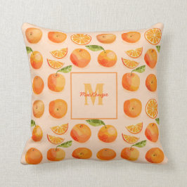 Citrus Orange Mönster Monogram Kudde