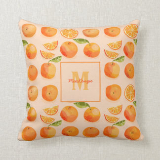 Citrus Orange Mönster Monogram Kudde