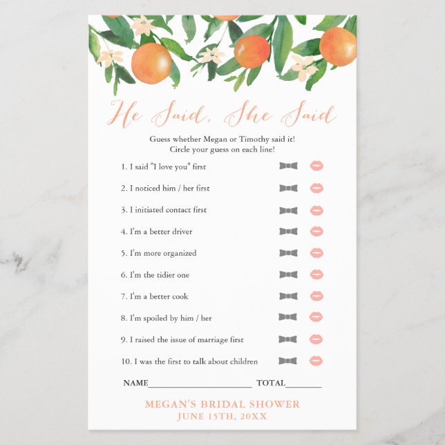 Citrus Orange Par Shower sa att hon sa att spel Flygblad (Framsidan)