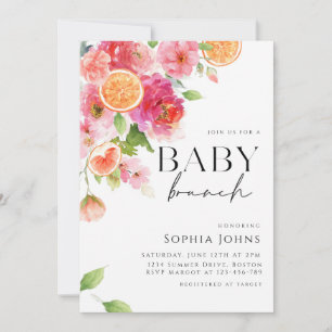 Citrus Orange rosa Blommigt Baby Brunch Inbjudningar