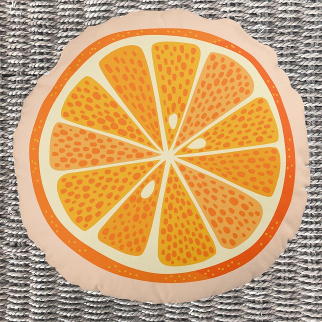 Citrus Orange Rund Kudde (Fun citrus orange slice round pillow for a Mediterranean summer feel)