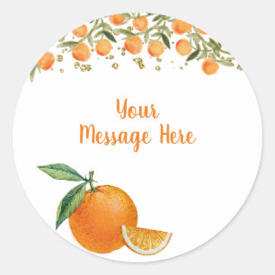 Citrus Orange Watercolor Message-etikett Runt Klistermärke