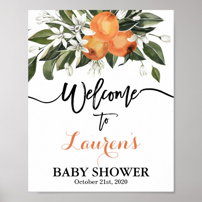 Citrus Oranges Baby Shower-välkomsttecken Poster (Framsidan)
