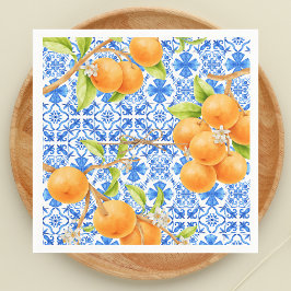 Citrus Oranges & Blue Azulejo Tiles Pappersservett