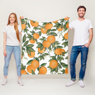 Citrus Oranges Greenery, färsk sommartid Fleecefilt
