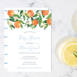 Citrus Oranges Powder Blue Accents Boy Shower Inbjudningar