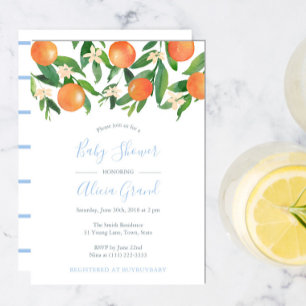 Citrus Oranges Powder Blue Accents Boy Shower Inbjudningar