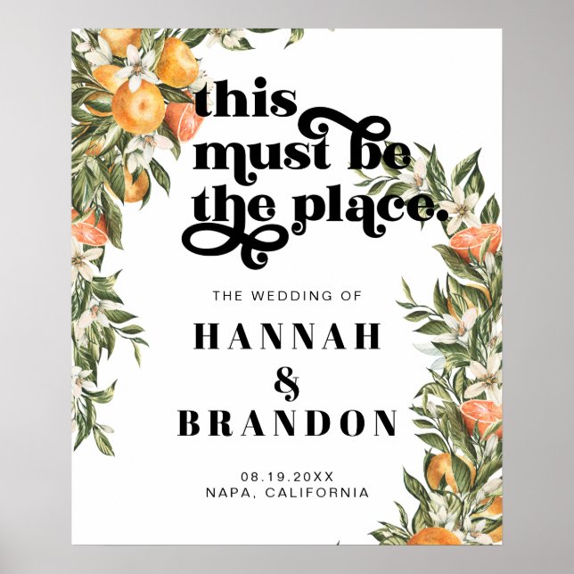 Citrus Orchard Boho Botanical Bröllop Typography Poster (Framsidan)