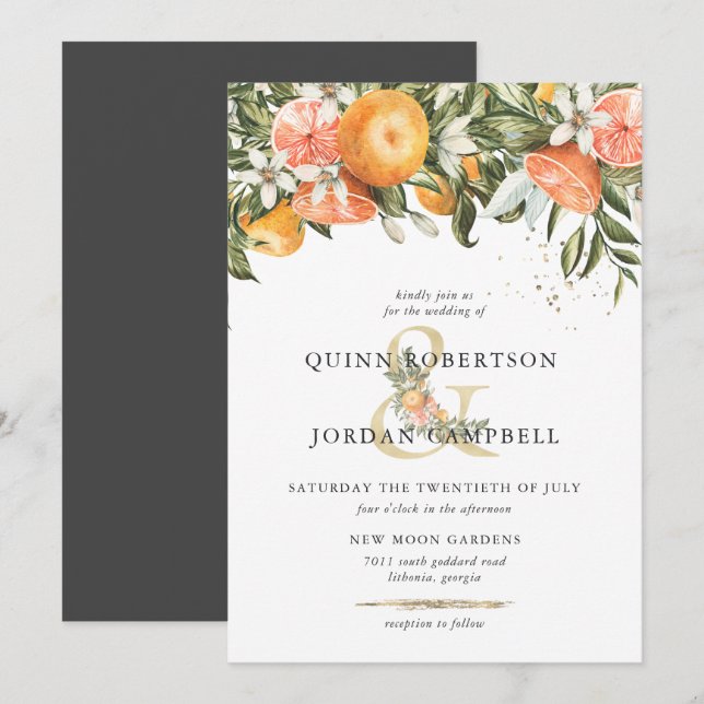 Citrus Orchard | Boho Botanical Wedding bjudande Inbjudningar (Fram/baksida)