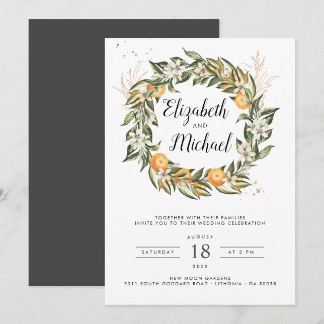 Citrus Orchard | Boho Botanical Wedding bjudande Inbjudningar (Fram/baksida)