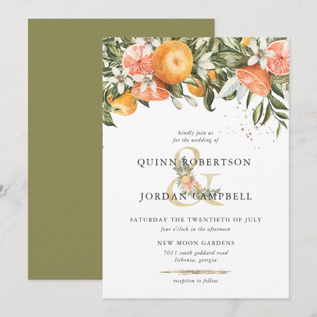 Citrus Orchard | Boho Botanical Wedding bjudande Inbjudningar (Fram/baksida)