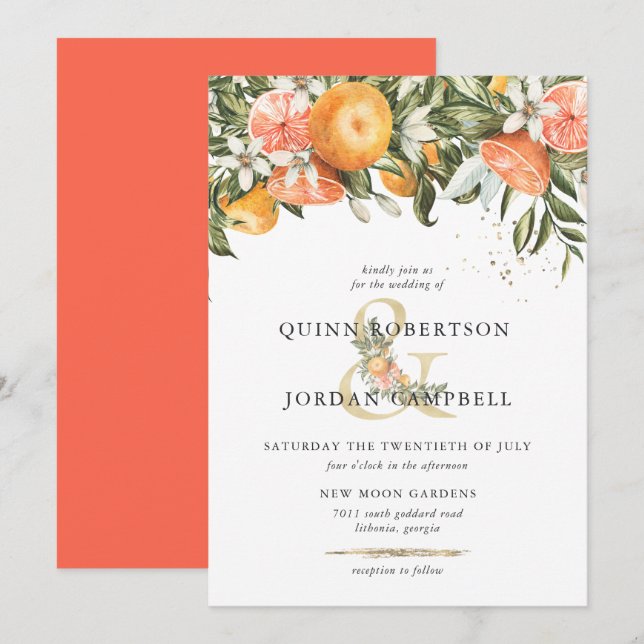 Citrus Orchard | Boho Botanical Wedding bjudande Inbjudningar (Fram/baksida)