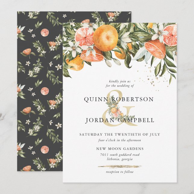 Citrus Orchard | Boho Botanical Wedding bjudande Inbjudningar (Fram/baksida)
