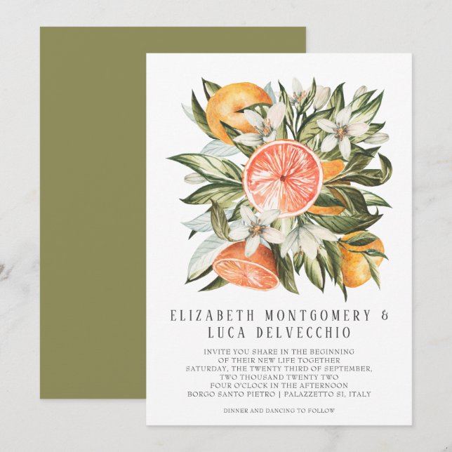 Citrus Orchard| Boho Botaniska Bröllop Inbjudningar (Fram/baksida)