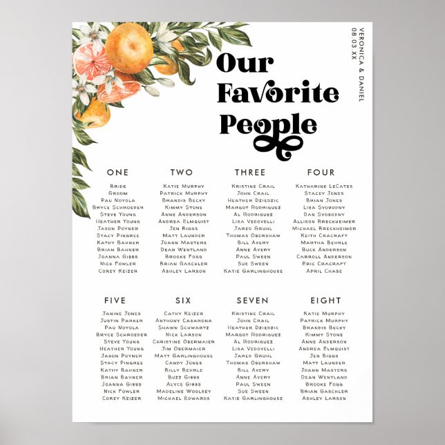 Citrus Orchard | Poster av säten i Bröllop Bord (Framsidan)