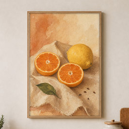 Citrus på Linne Vattenfärg Cottagecore Konstaffisc Poster