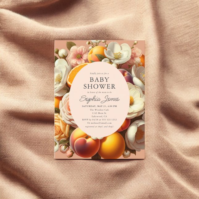 Citrus Pastel Blooms Peach Baby Shower Vykort (Skapare uppladdad)