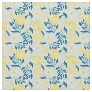 Citrus Pastel Blue Blommigt Tyg