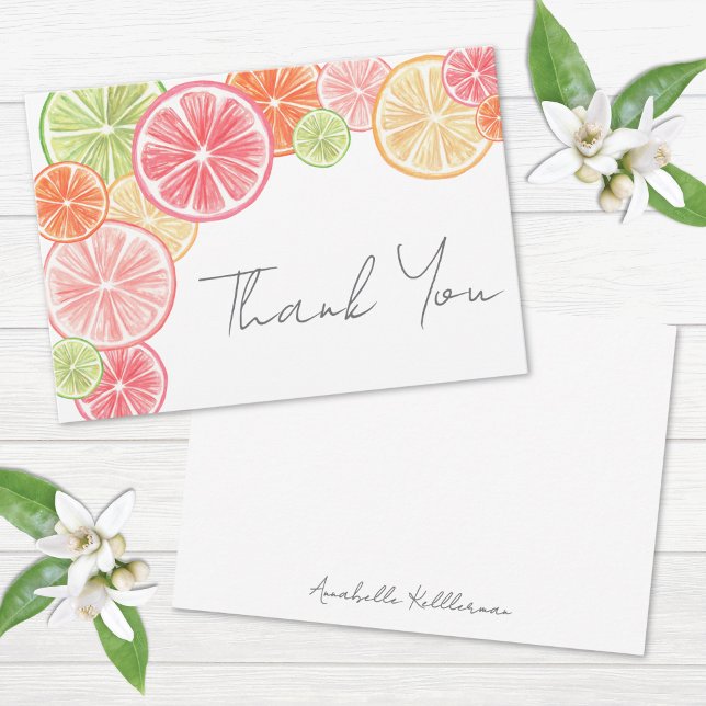 Citrus Personligt Namn Tack Kort (Citrus Personalized Name Thank You Card)