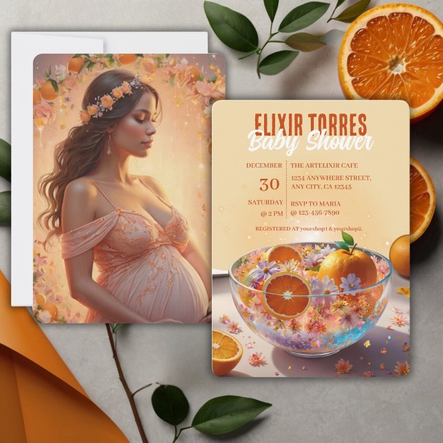 Citrus Photo Baby Shower för modern visemisk Orang Inbjudningar (Skapare uppladdad)