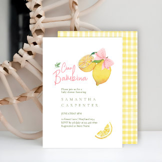 Citrus pink bow lemon baby shower inbjudningar