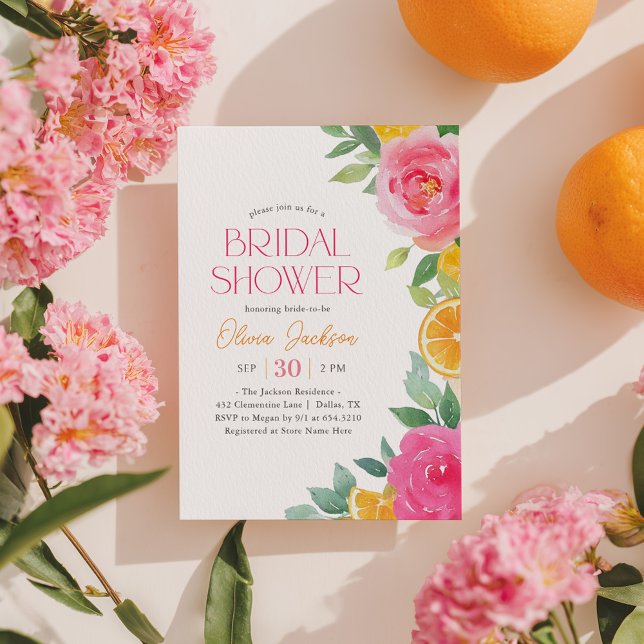 Citrus Pink Floral Bridal Shower Invitation Inbjudningar (Skapare uppladdad)