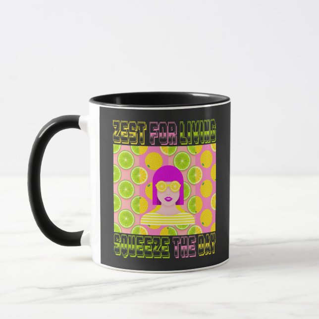 Citrus Pop Art-illustration med Pressa dagen Mugg (Vänster)