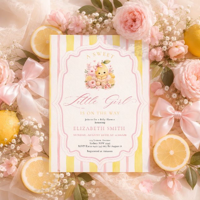 Citrus-ränder Baby Lemon Flicka Barnkalas Inbjudningar (Skapare uppladdad)