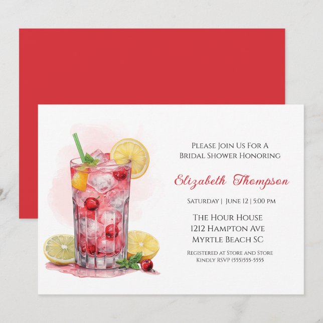 Citrus Red Fruit Drink Cocktail Möhippa Inbjudningar (Fram/baksida)